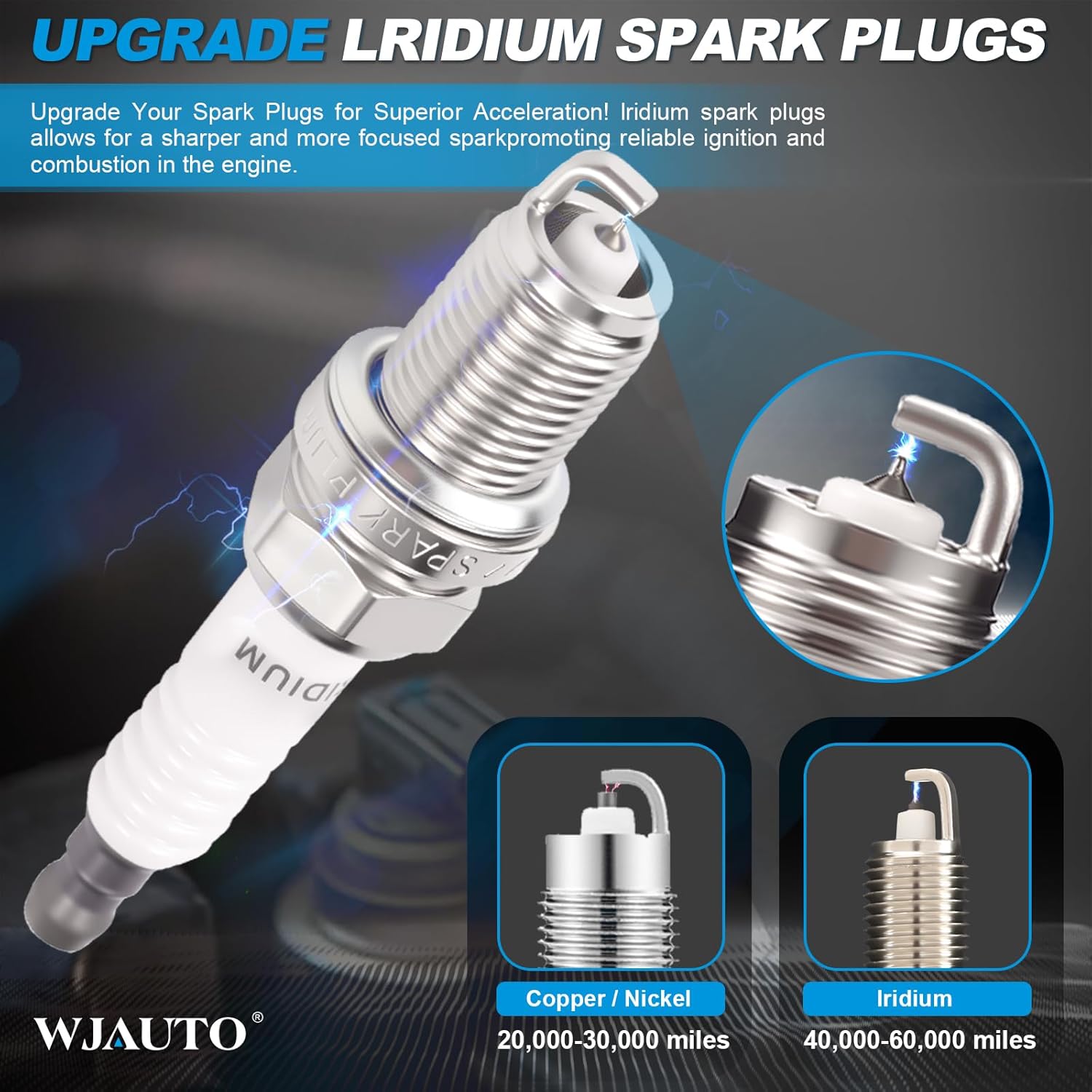 Spark Plugs Iridium 6 Pack, Pre-Gapped Bujías Sparkplugs OEM Replacement for Acura American Motors BMW Audi Chevrolet Chrysler Hyundai Dodge Hyundai International Jeep Nissan Plymouth Toyota