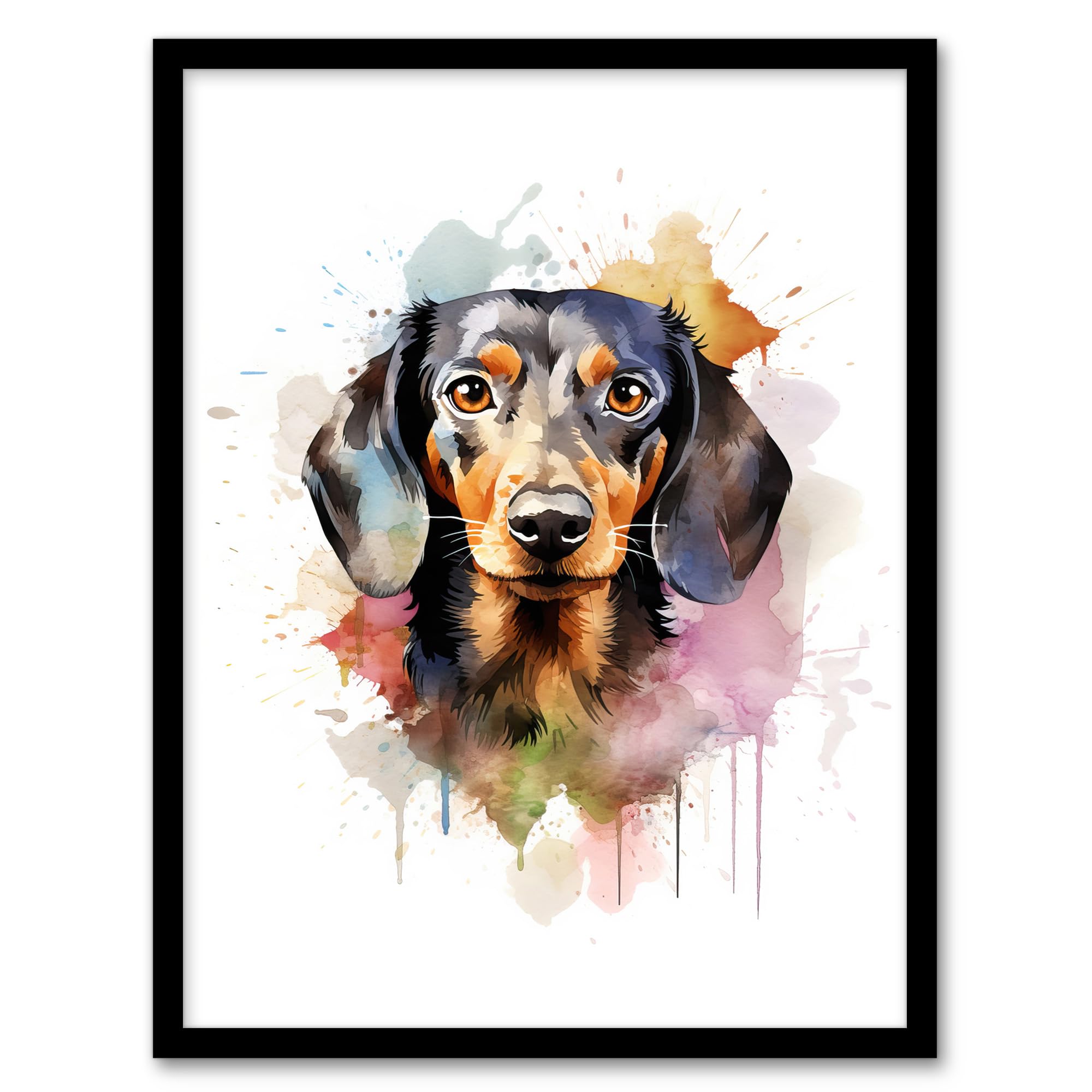 Artery8 Shorthaired Dachshund Lovers Gift Watercolour Pet Portrait Painting Wall Art PrintA4 Size from B&Q