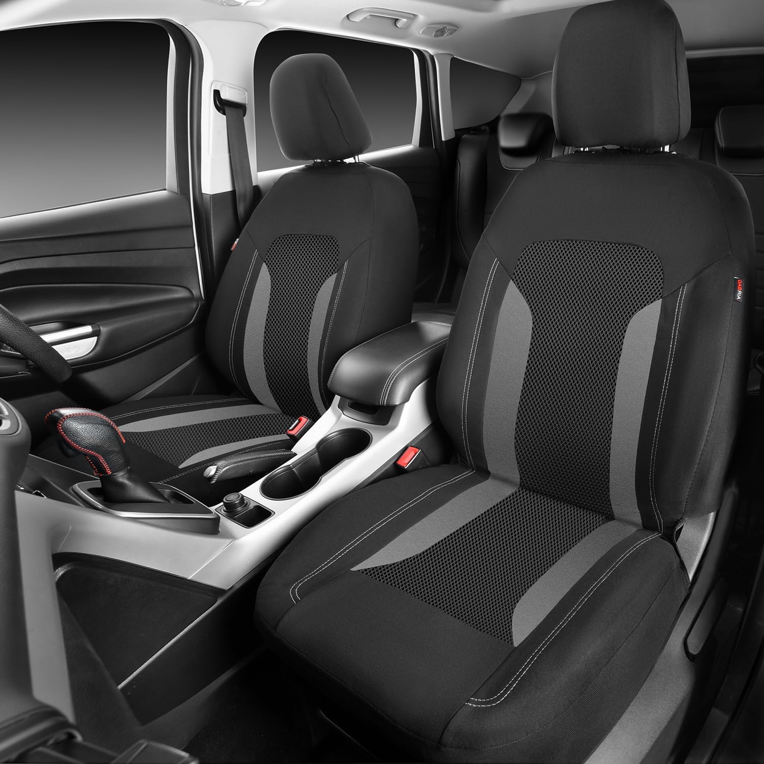 CAR PASS 3D Air Mesh Car Seat Covers Front Seats Low Back Bucket, Breathable Sporty Mesh in Summer Airbag Compatible Universal Fit 95% Automotive SUV,Truck,Sedan Interior Protector, Black Gray 2PCS