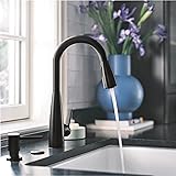Moen Haelyn Matte Black Kitchen Faucet Featuring Pulldown Sprayer with Power Boost for a Faster Clean, Modern Kitchen Faucet, Single-Handle Easy Installation, 87627BL