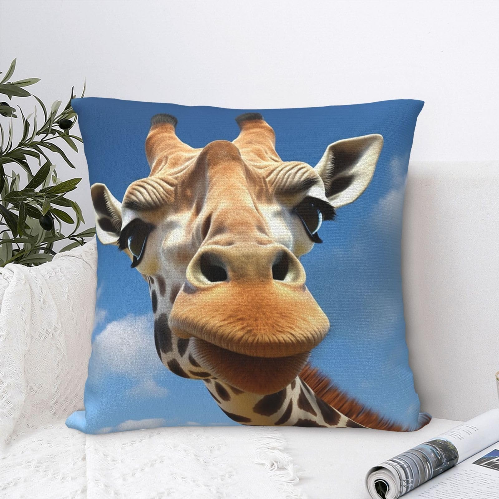 FodPand Luxury Velvet Throw Pillow Covers 24"x24" Super Soft Decorative Pillow Cases - Funny Giraffe Pillowcases Modern Lumbar Cushion Cases for Couch Sofa Bed Pillow Shams