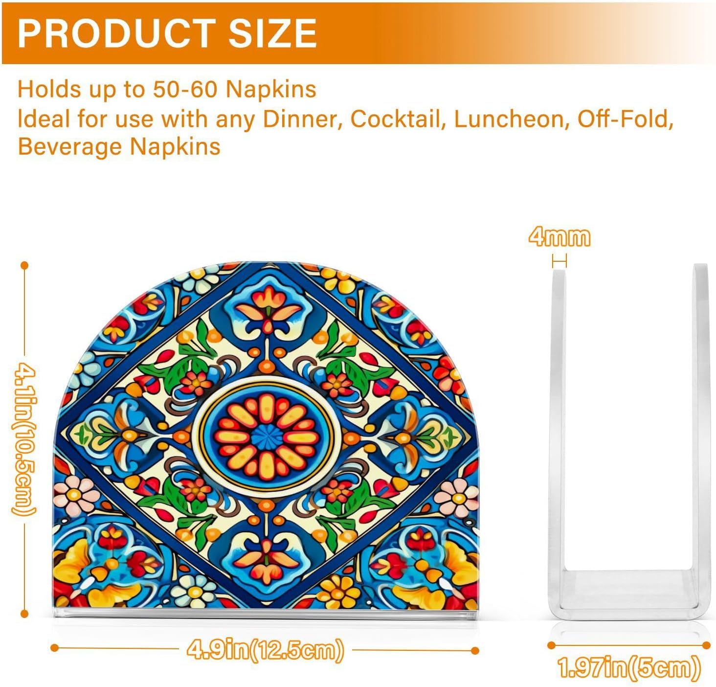 Qilmy Mexican Style Ceramic Tiles Napkin Holder for Table –Artistic Girls and Butterflies Napkin Holders for Kitchen, Table Napkin Holders, Cocktail Napkin Holder,Paper Napkins Holder