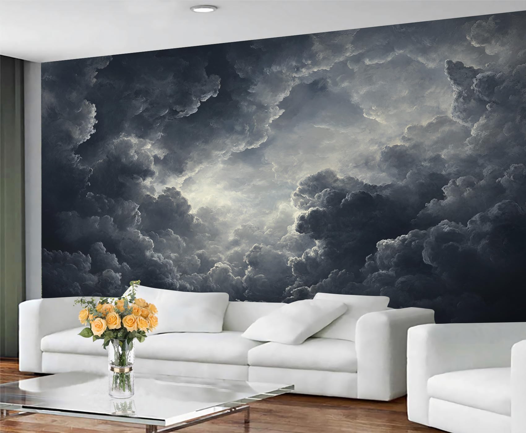 GIVLWF Cloud Wallpaper, Black Sky Bedroom Wallpaper, Anime Clouds Wall Paper for Living Room, Not Self Adhesive Sky Cloud Wall Mural, Landscape Large Mural & Room Decor