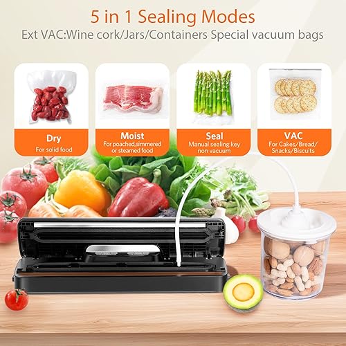 Miniatura 4 de Máquina selladora al vacío  Sellador al vacío de alimentos con opciones automáticas y manuales para almacenamiento de alimentos, sellador de