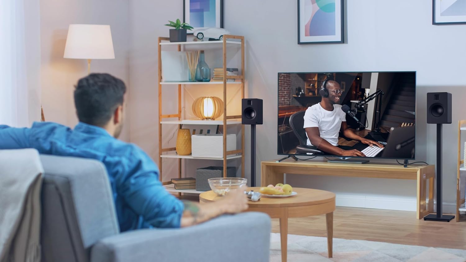 Kanto ST34 34” Universal Floor Speaker Stands for Bookshelf Speakers up to 30 lbs | Improved Sound | Hidden Cable Management | Timeless Design, | Pair | Black Steel w/ Black MDF Base - Image 8