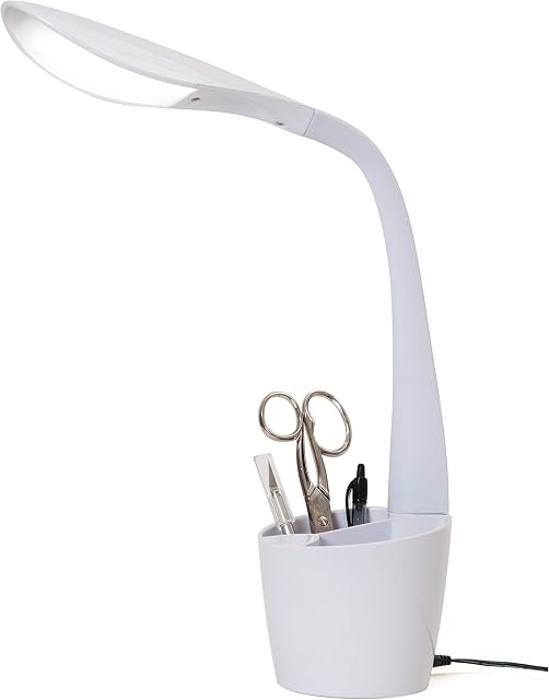 PURElite Professional Hobby Table Desk LED Lamp, Accessory Storage Pot - White