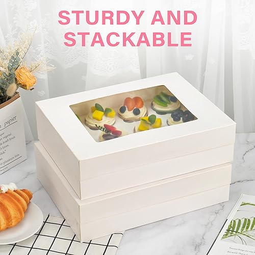 Miniatura 6 de LotFancy Cajas para cupcakes, 12 unidades, paquete de 8, plegadas previamente con ventana para 96 cupcakes, soportes para cupcakes de grado