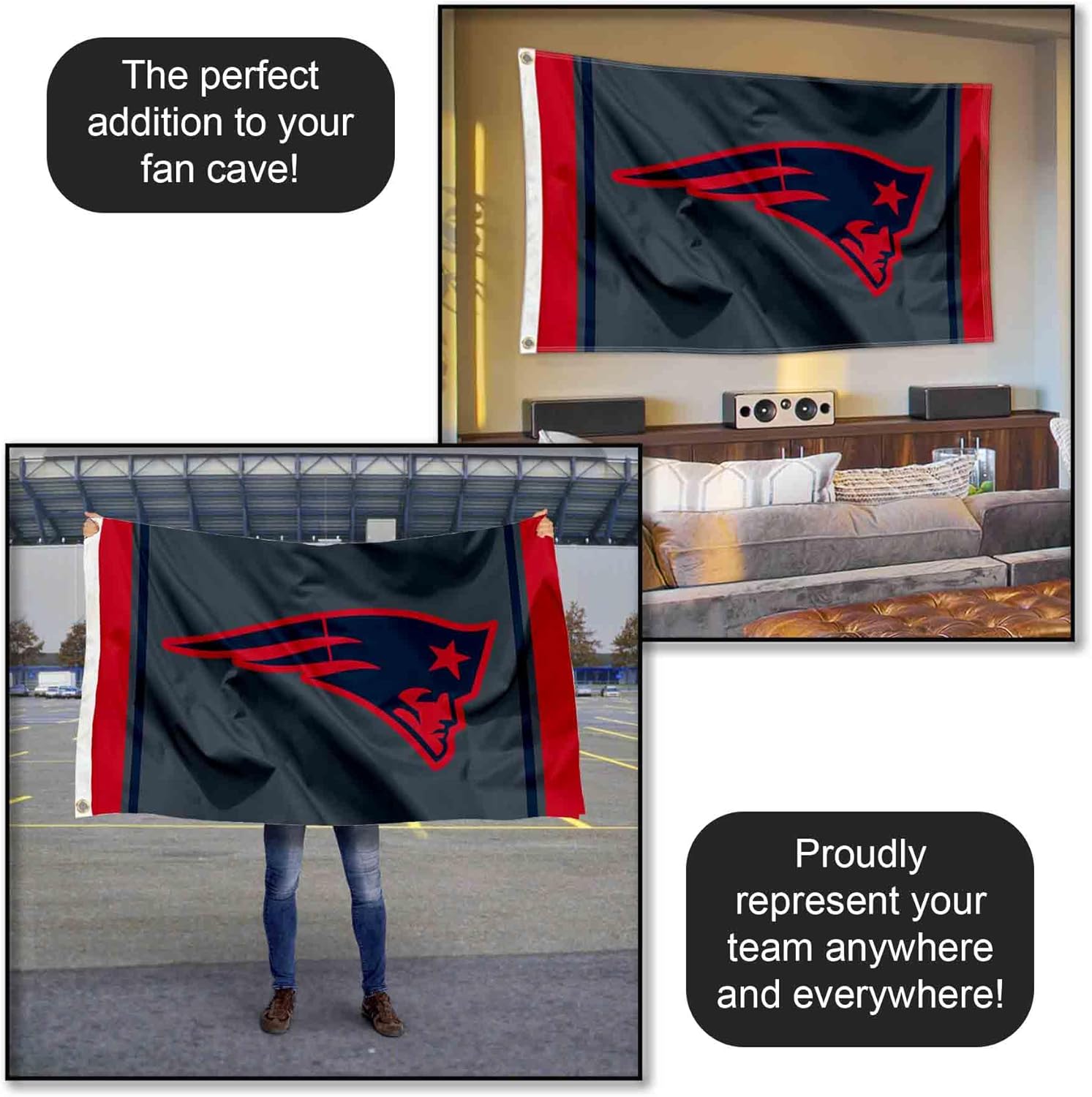 New England Patriots Blackout Sideline Flag Outdoor Indoor 3x5 Foot Banner
