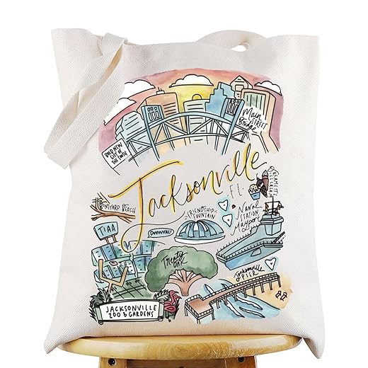 G2TUP Jacksonville Florida Travel Tote Bag Jacksonville Souvenir Gift Jacksonville Landmarks Shoulder Bag Jacksonville Merch
