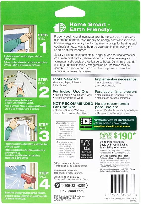Duck Brand Indoor 3-Window Shrink Film Insulator Kit, 62-Inch x 126-Inch, 281066
