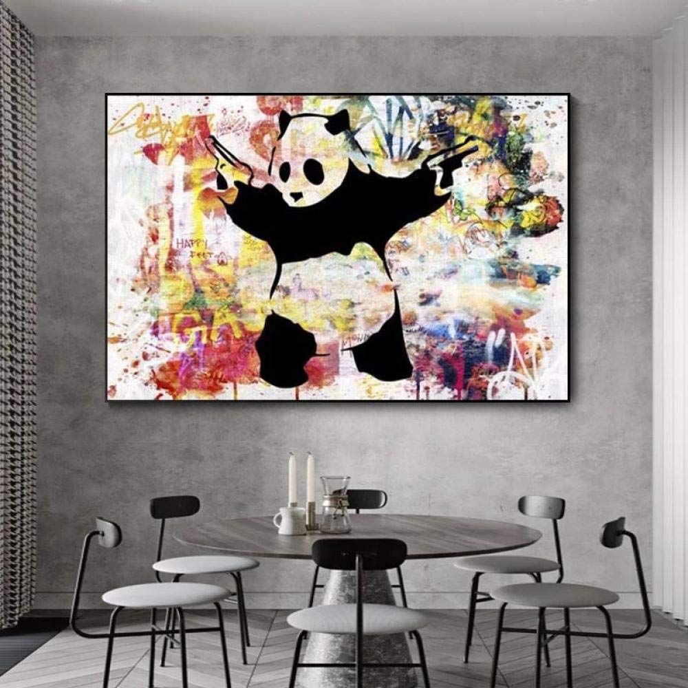 XuFan Banksy Canvas Panda with Guns Street Art Graffiti Painting Canvas Panda Wall Decor Print Colorful Graffiti Canvas 50x70cm No Frame