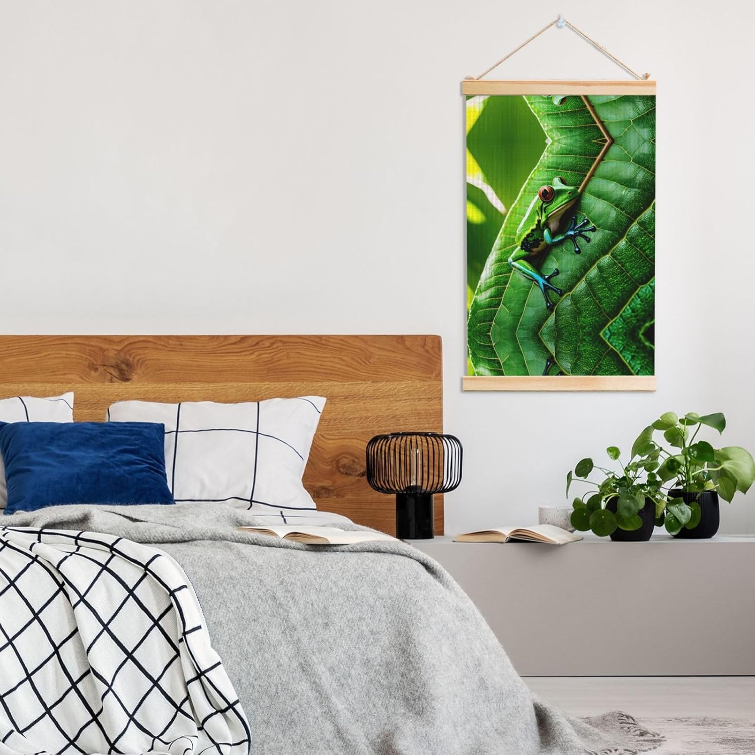 Frog Leaves Print Poster Hanger,Hanging Poster, Poster Frame,Wood Poster Hanger, For Wall Hanging