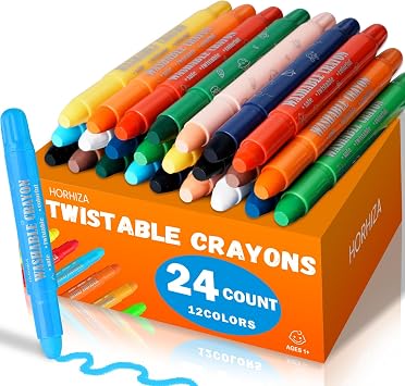 24 Count 12 Colors Jumbo Twist-Up Crayons for Kids and Toddlers Ages 3+