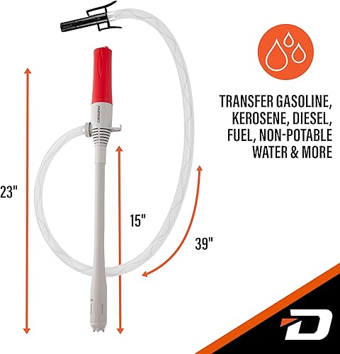 Miniatura 26 de DEWAY Bomba de transferencia automática de combustible pequeña de 15 pulgadas con parada automática, potente batería D, manguera extra larga de 39