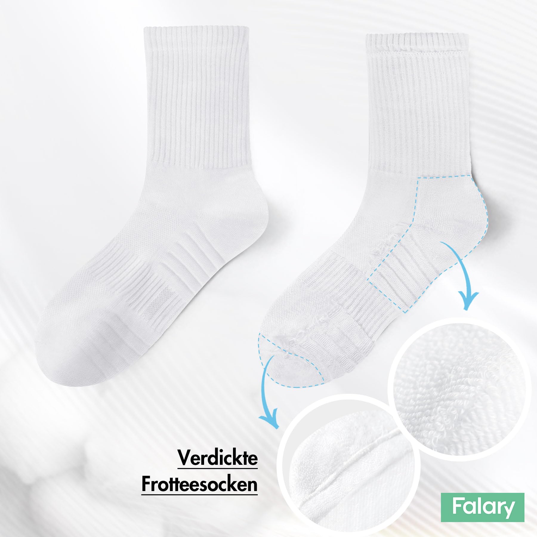 FALARY 6 Paia Calze Uomo & Donna Calzini Sportivi Lunghe Cotone Calzettoni Tennis Unisex Nero Bianco Grigio