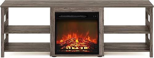 Miniatura 5 de Furinno Soporte clásico de TV de 70 pulgadas con chimenea, roble rústico