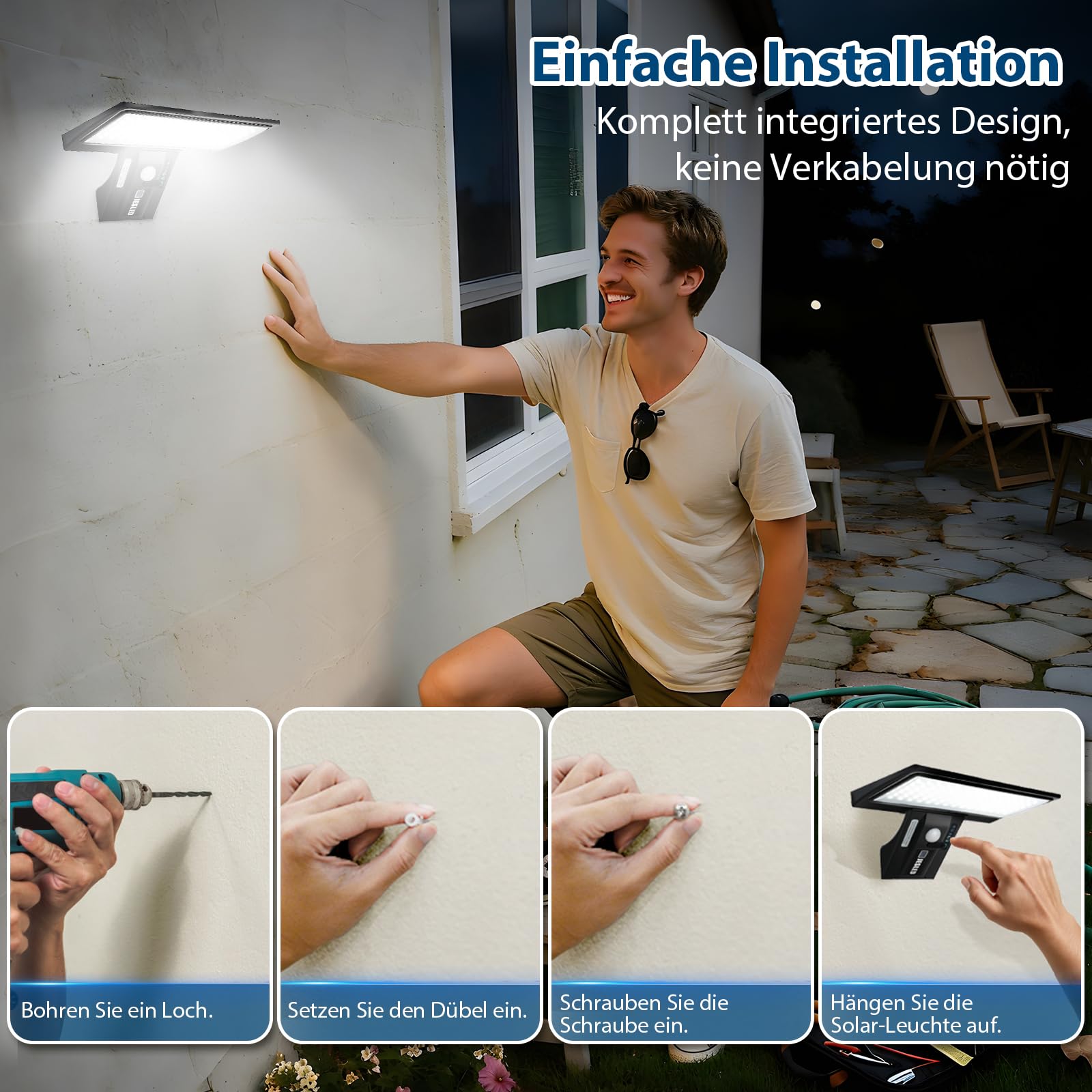 JESLED Solarlampen für Außen, 90 LED, Superhelle Solarleuchte mit Bewegungsmelder Sicherheitswandleuchte 3 Modi Wasserdichte Wandleuchte Garten.Batterie austauschbar, 1 Stück
