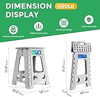 Vista 123 de Dyforce Taburete plegable de 13 pulgadas, taburetes resistentes para adultos y niños, taburetes de pie compactos, taburete plegable ligero