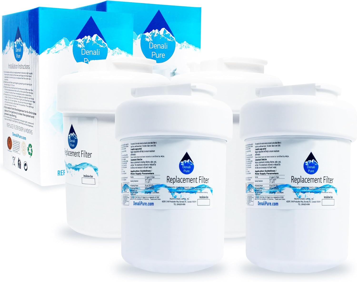 4-Pack Replacement for General Electric GSH25JFTAWW Refrigerator Water Filter - Compatible with General Electric MWF, MWFP Fridge Water Filter Cartridge