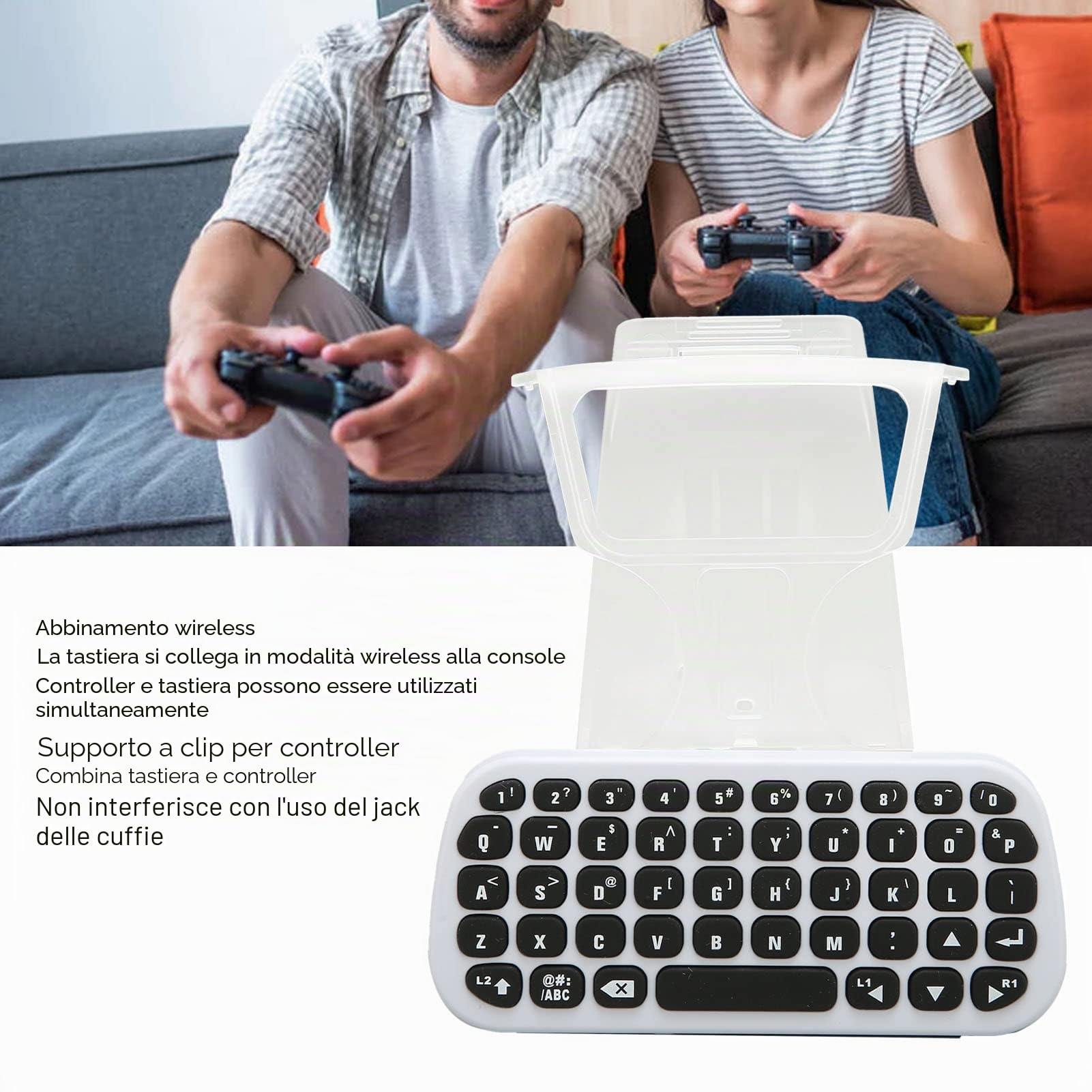 Tastiera Controller per PS5, Accessori Controller Mini Tastiera Bluetooth Wireless, Tastiera Controller Chat con Supporto Clip per Controller PS5