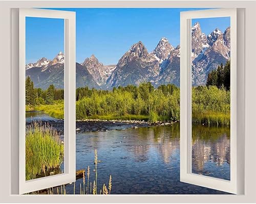 Miniatura 1 de Pegatinas de paisaje de arbusto bosque, calcomanías de pared para ventana abierta, estilo bohemio, para garaje (ancho) 31.5 pulgadas de ancho x 23.6