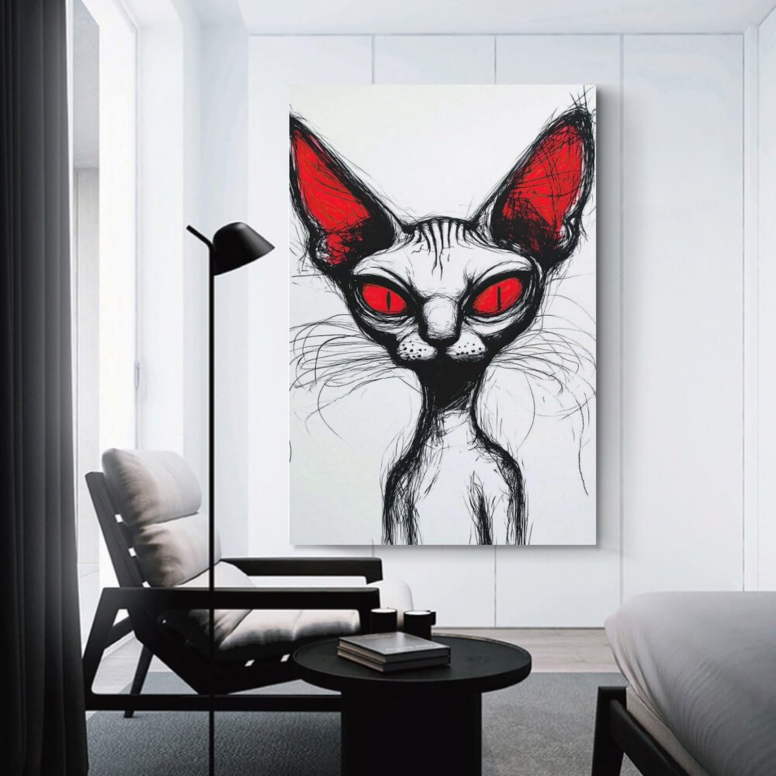 Junmoney Sphynx Cat with Red Eyes Wall Art Print 24x36inch(60x90cm), for Hallway, Entryway Or Landing, Wall Decor to Refresh Empty Corners, for Cosy Room Updates