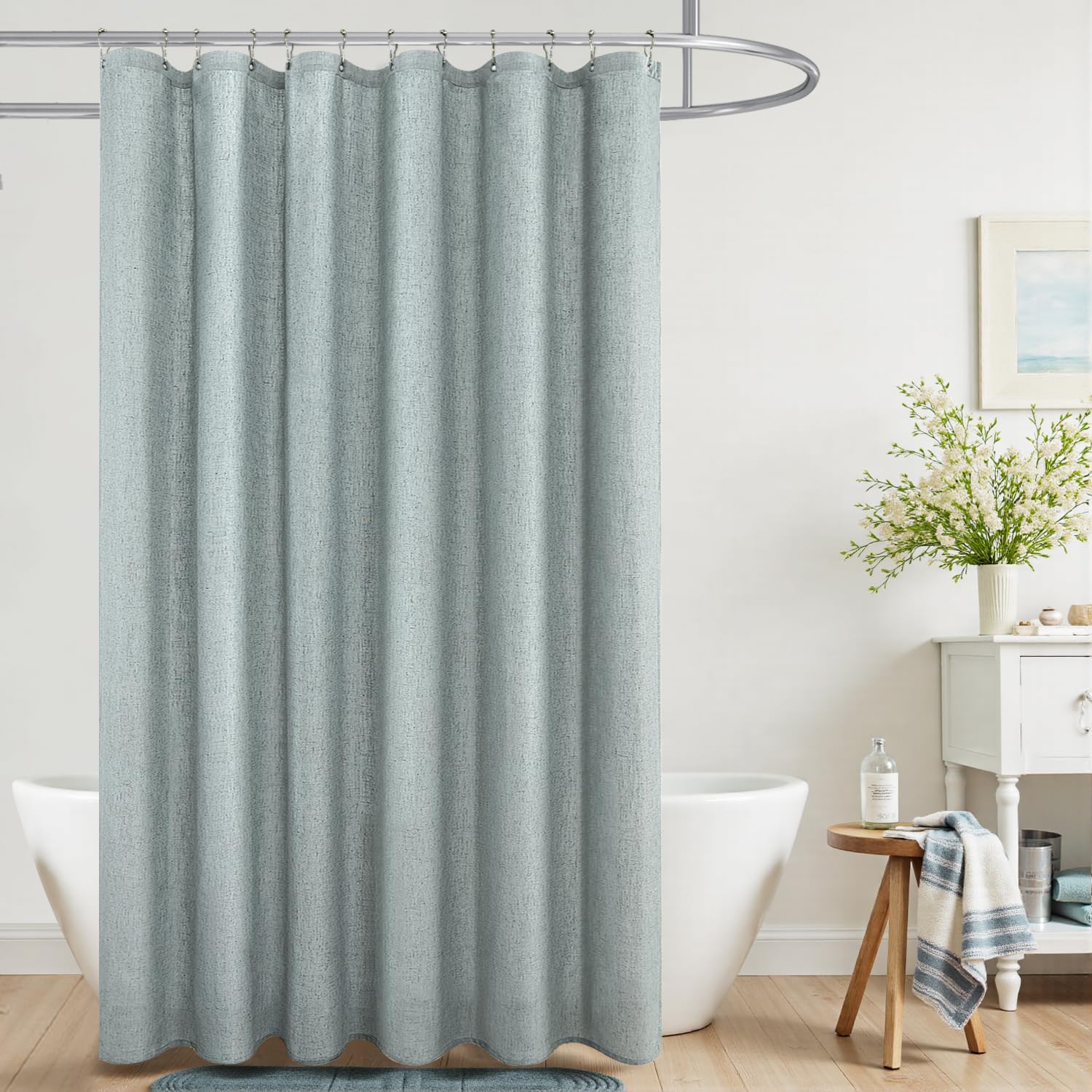 KOUFALL Beach Shower Curtain for Bathroom,Linen Fabric Under The Sea Shower Curtain for Women,72 x 84 Inch