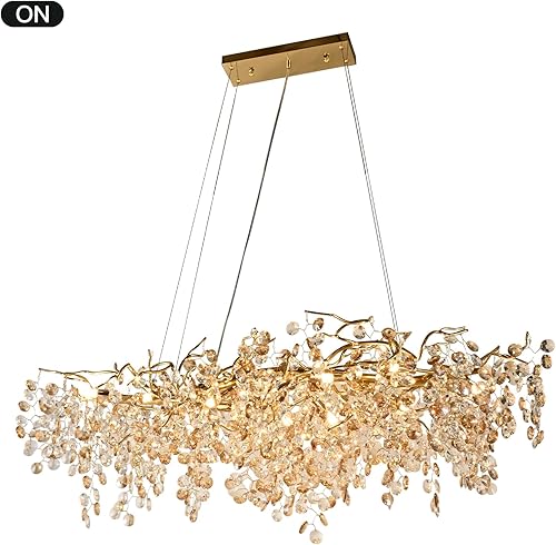 Miniatura 8 de Candelabros modernos de ramas de árbol de cristal, lámpara colgante de gota de lluvia redonda de lujo, lámpara colgante de techo de 12 luces para