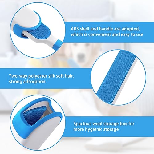 Miniatura 5 de Paquete de 2 cepillos portátiles para quitar pelusas, removedor de pelusas y pelusas para perros y gatos, cepillo de doble cara con base