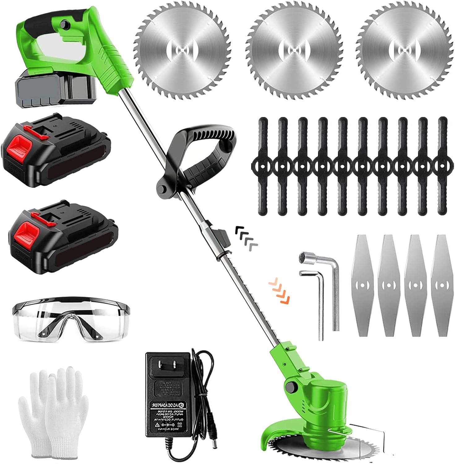 Electric Weed Wacker 21v Lightweight Brush Cutter Battery Powered Weed Eater with Tow Li-Ion & 3 Cutting Blade Types & Adjustable Length for Yard and Garden Trimmer