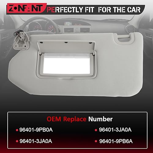 Miniatura 8 de ZONFANT Parasol lateral derecho gris del pasajero con lámpara y espejo sin techo corredizo compatible con Infiniti QX60 JX35 2014-2017, Nissan