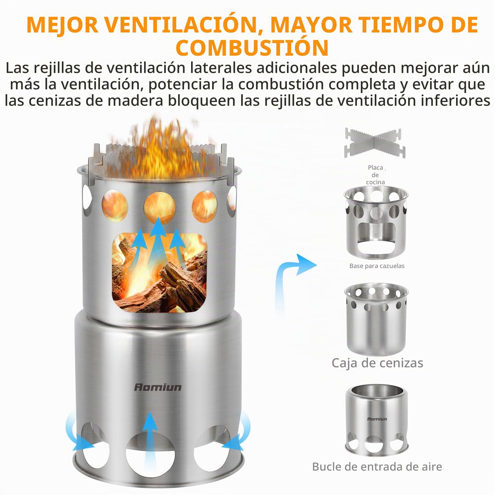 Juego de Utensilios de Cocina para Acampar, Olla y Sartén de 1L con Estufa de Leña Plegable, Cuencos para Cocinar para Hervir Sopa y Freír