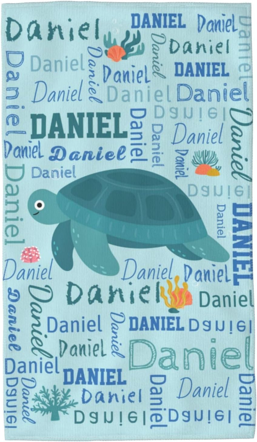 Personalized Kids Hand Towel Custom Name Hand Towel Personalised Whale Mermaid Seahorse Sea Turtle Face Towel Soft Microfiber Washcloth for Kids Children - 16x27.5in