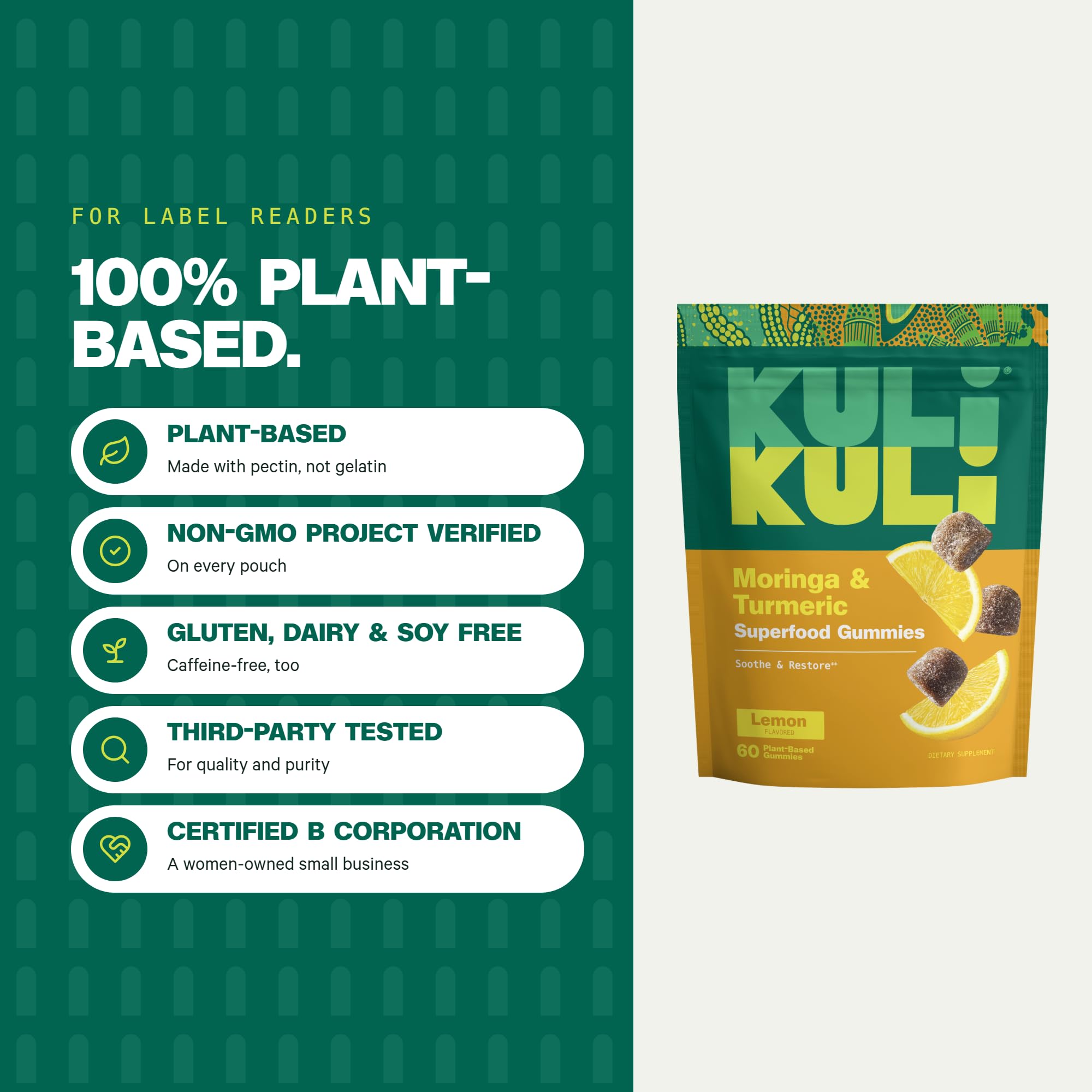 Kuli Kuli Moringa & Turmeric Supplement Gummies Soothe & Restore Lemon 60ct — Amazon image 7
