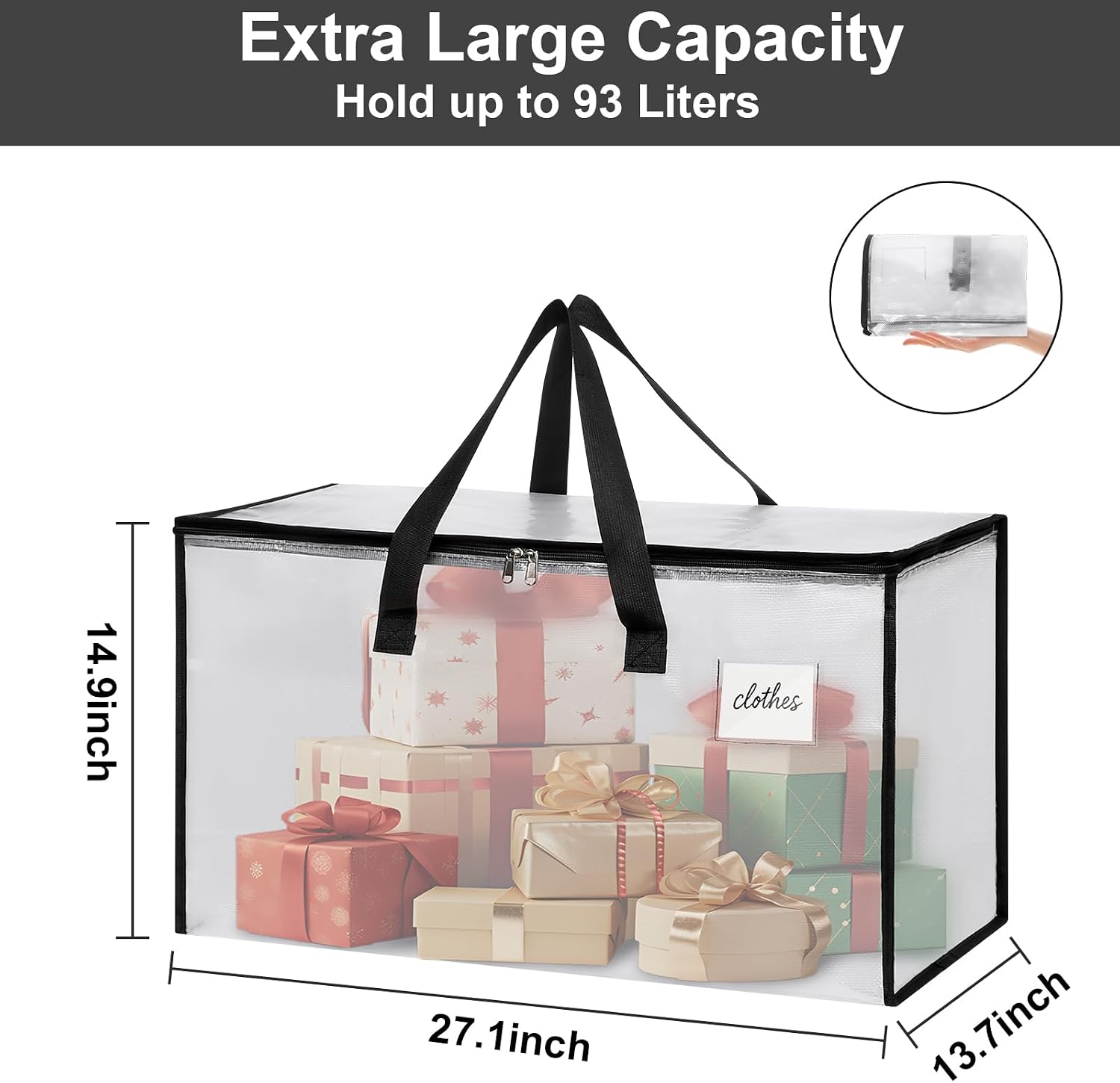 6 Pack Extra Large Heavy Duty Clear Moving Bags with Reinforced Zippers & Wide Carry Handles, See-Through Storage Totes for Clothes Packing, Dorm Moves & Home Organization image 2