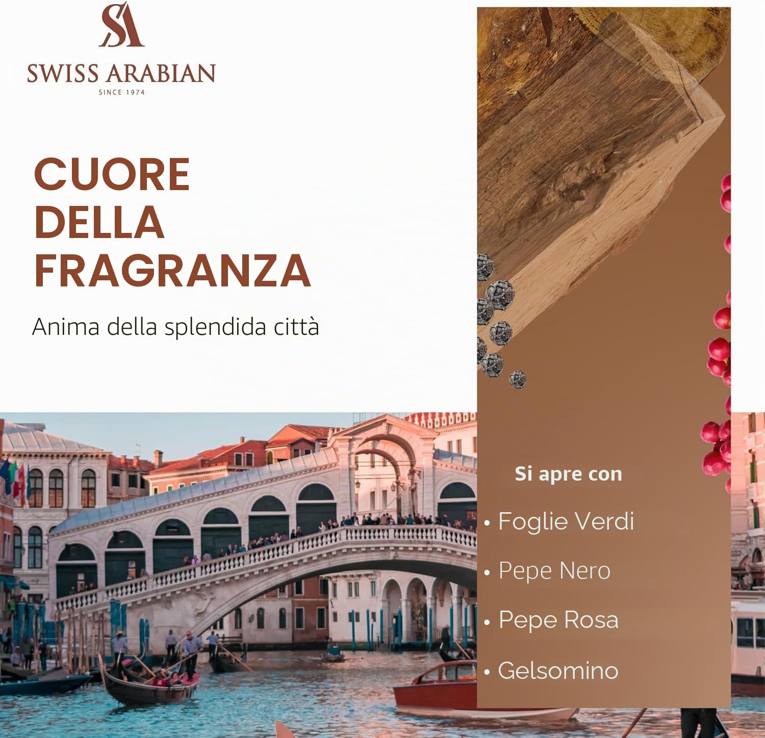 Swiss Arabian Passion of Venice - Estratto di profumo unisex, 100 ml, una lussuosa fusione di note verdi, gelsomino e muschio ambrato caldo, un profumo accattivante e intemporale