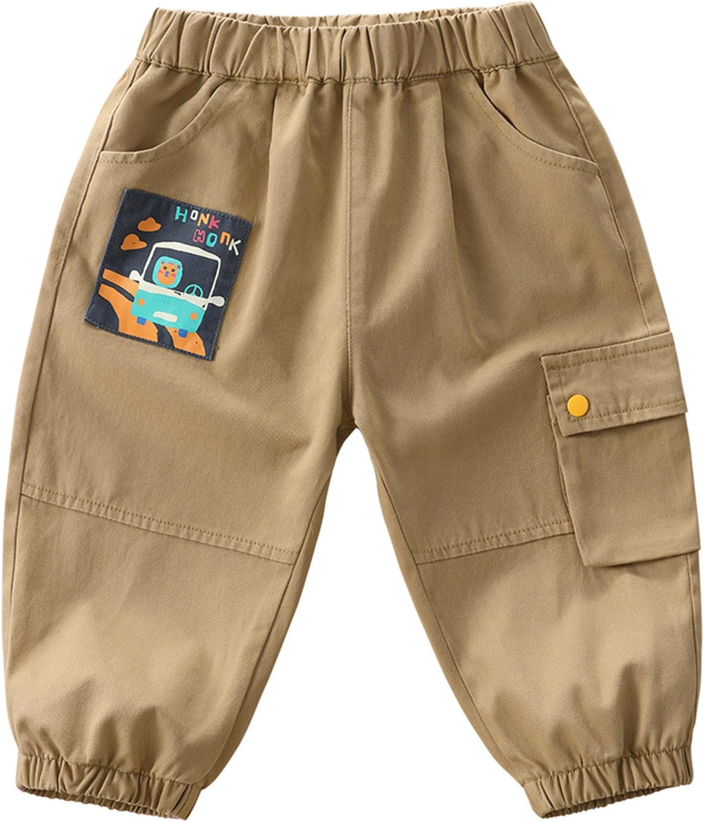 LABISHUBoys Pull On Pants Toddler Baby Khaki Cargo Loose Long Pant with Pockets