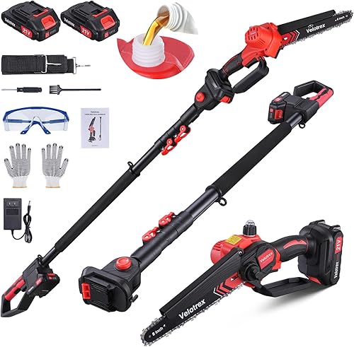 Sierra de poste inalámbrica 2 en 1 y mini motosierra, sierras de poste eléctricas sin escobillas de 8 pulgadas para recortar árboles, engrasado