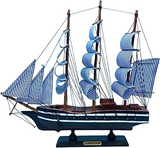 ZYAURA For: Decoración hogareña Los Barcos Modelo De Velero De Lona De Madera Azul Hacen Regalos De Decoración del Hogar