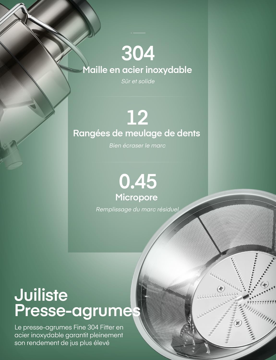 JUILIST Centrifugeuse Extracteur de Jus, pour fruits et Légumes, Goulotte d'Alimentation 65 mm, 3 Réglages, Avec Brosse de Nettoyage, Facile à Nettoyer, Sans BPA
