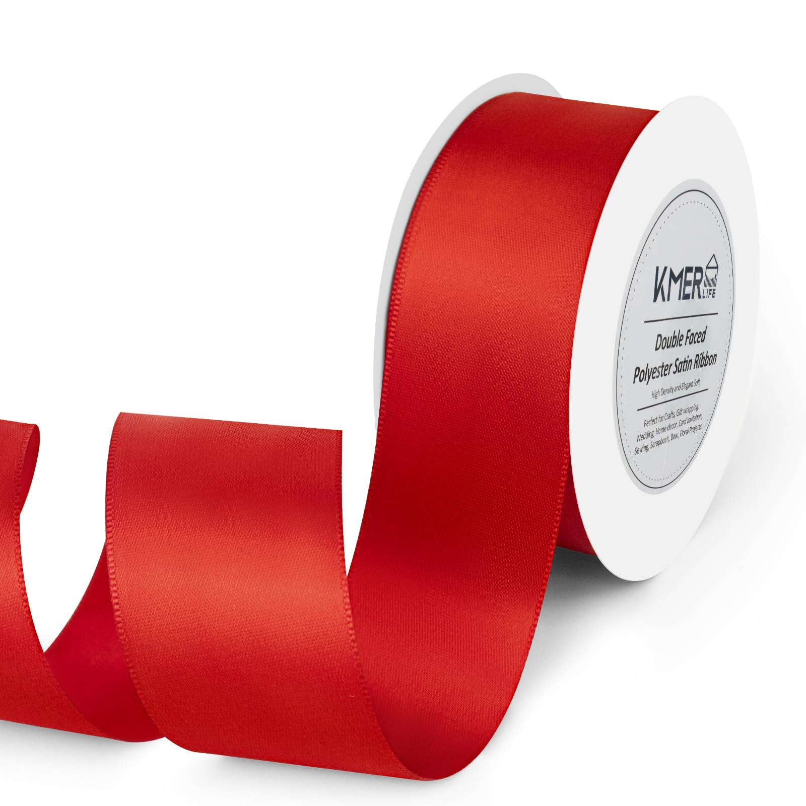 1-1/2 inch x 25 Yards Double Faced Polyester Red Satin Ribbon