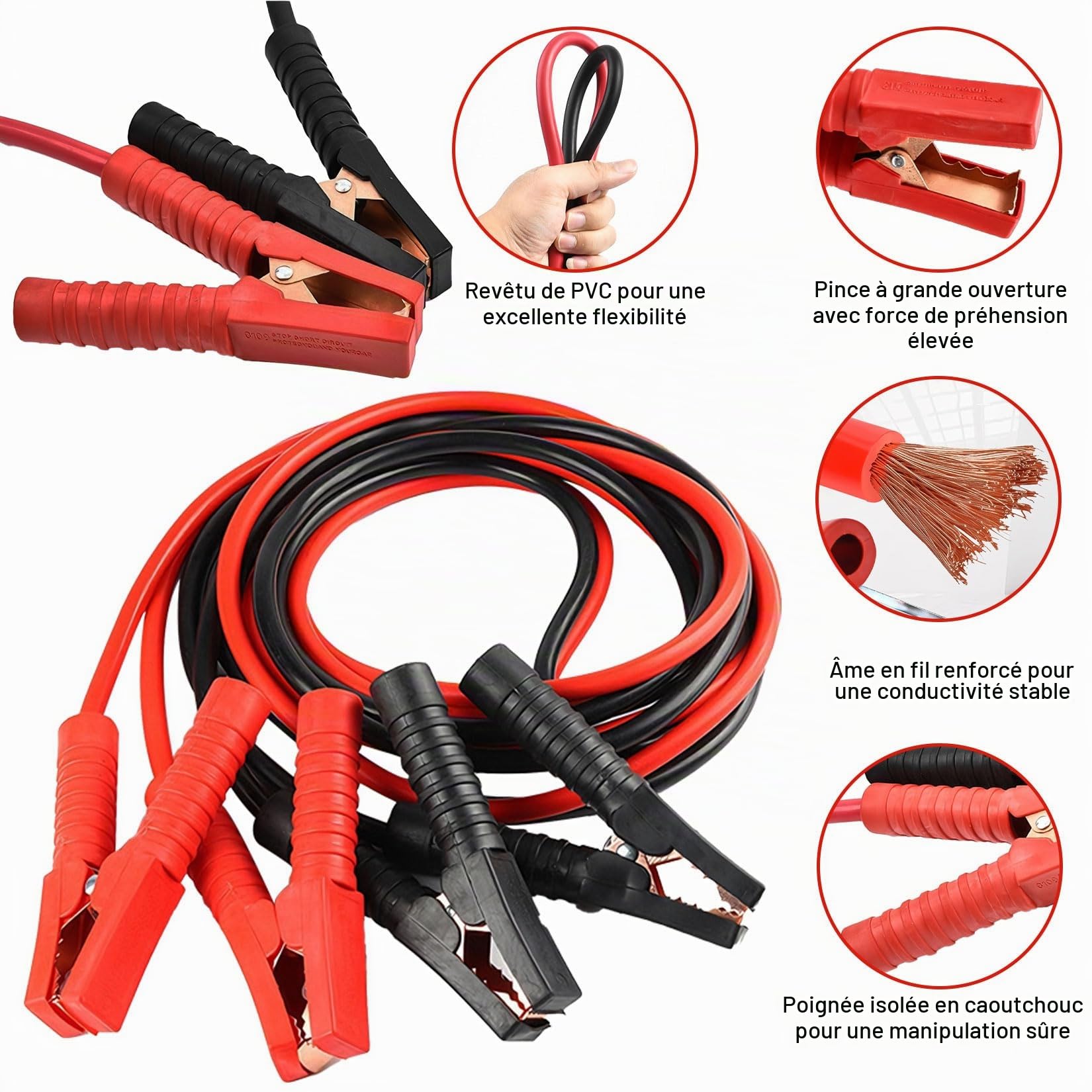Herbst Câble de démarrage 6 m 3000 A pour voiture 16 mm² | Câble de démarrage pour voiture et camion