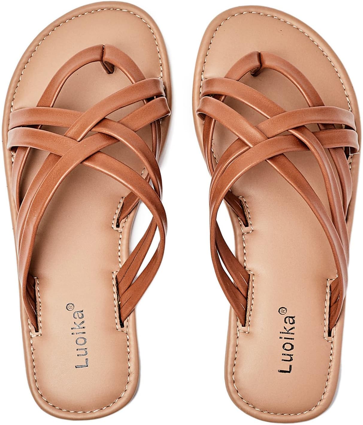 Luoika Women's Wide Width Flat Sandals, Flip Flop Slides Sandal Casual Strapy Sandal Slip on Summer Beach Shoes for Women.