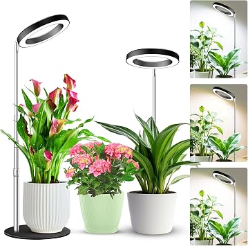 Kullsinss Grow Lights for Indoor Plants, 80 LEDs Full Spectrum Plant Grow Light with 2 Mounting Options, 6/12/16H Timer, 3 Spectrum Modes, 37 in Height Adjustable Desk Growing Lamp Black/2-Pack