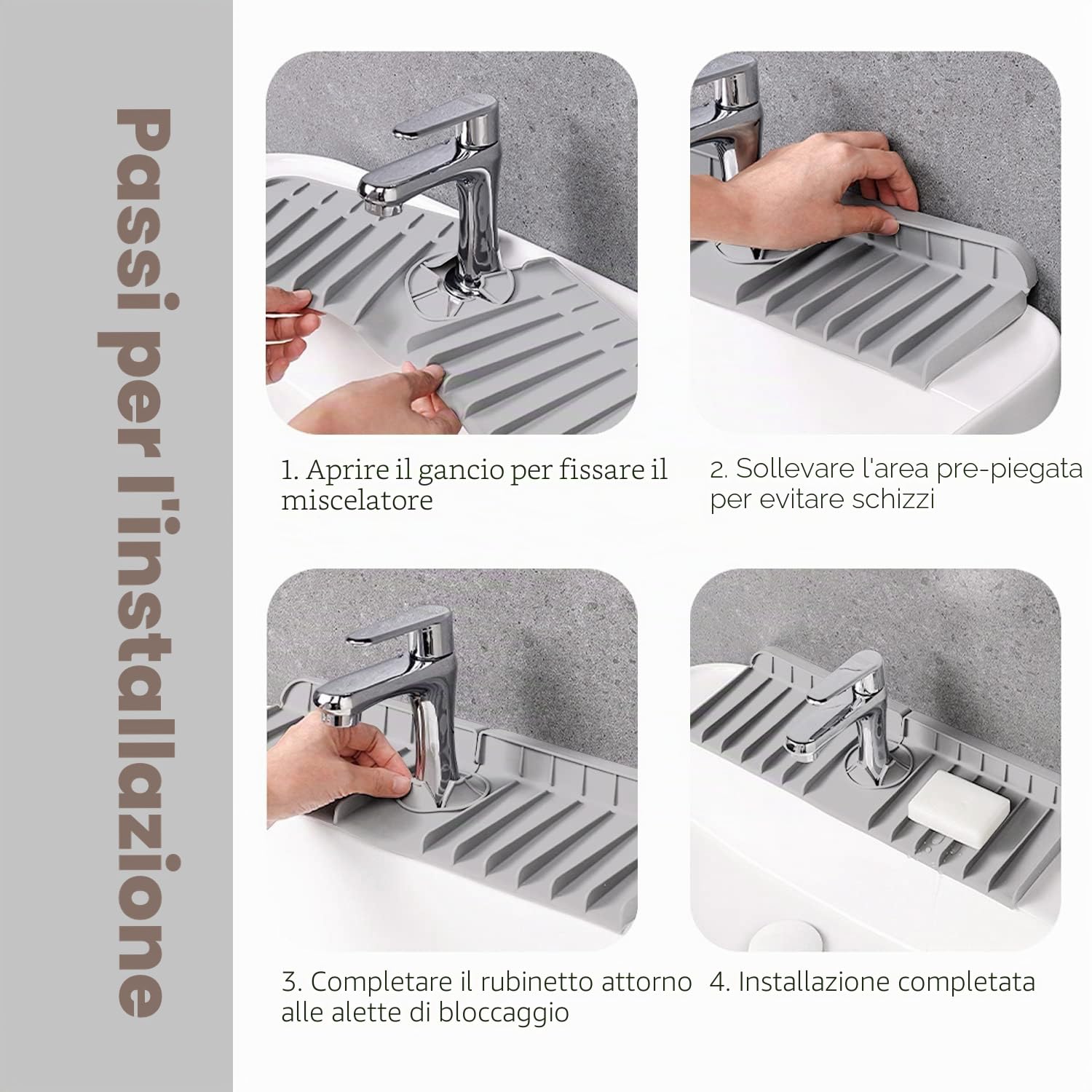 2 Pz Tappetino per Rubinetto in Silicone, Paraspruzzi per Lavello da Cucina, zrubinetto da cucina e bagno, per asciugare controsoffitti per proteggere utensili da cucina e accessori(Nero/grigio)