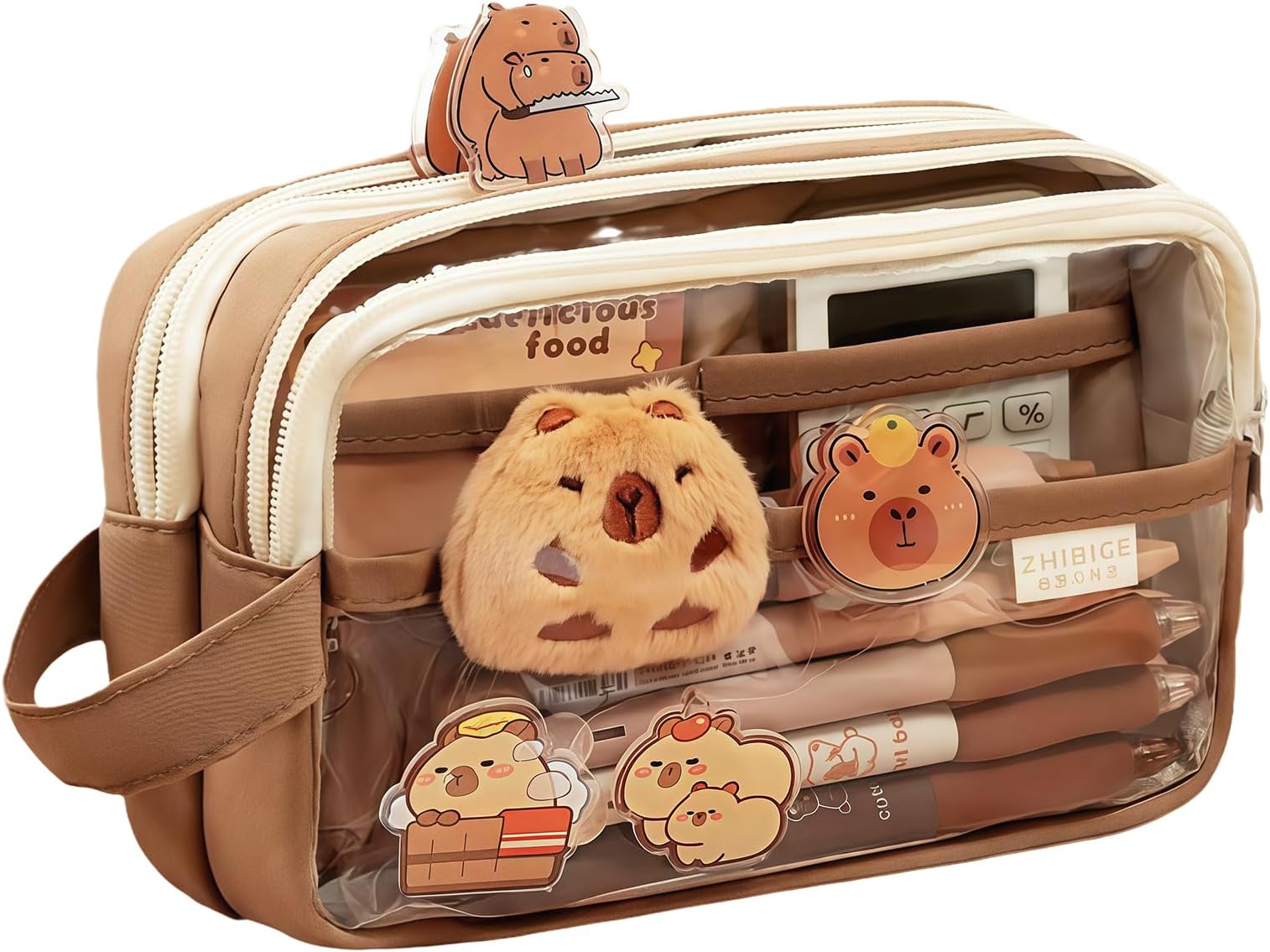 Capybara Pencil Case, Large 5-Layer Cute Capybara Stationery Pouch with Compartments Big Capacity Organizer for School Supplies