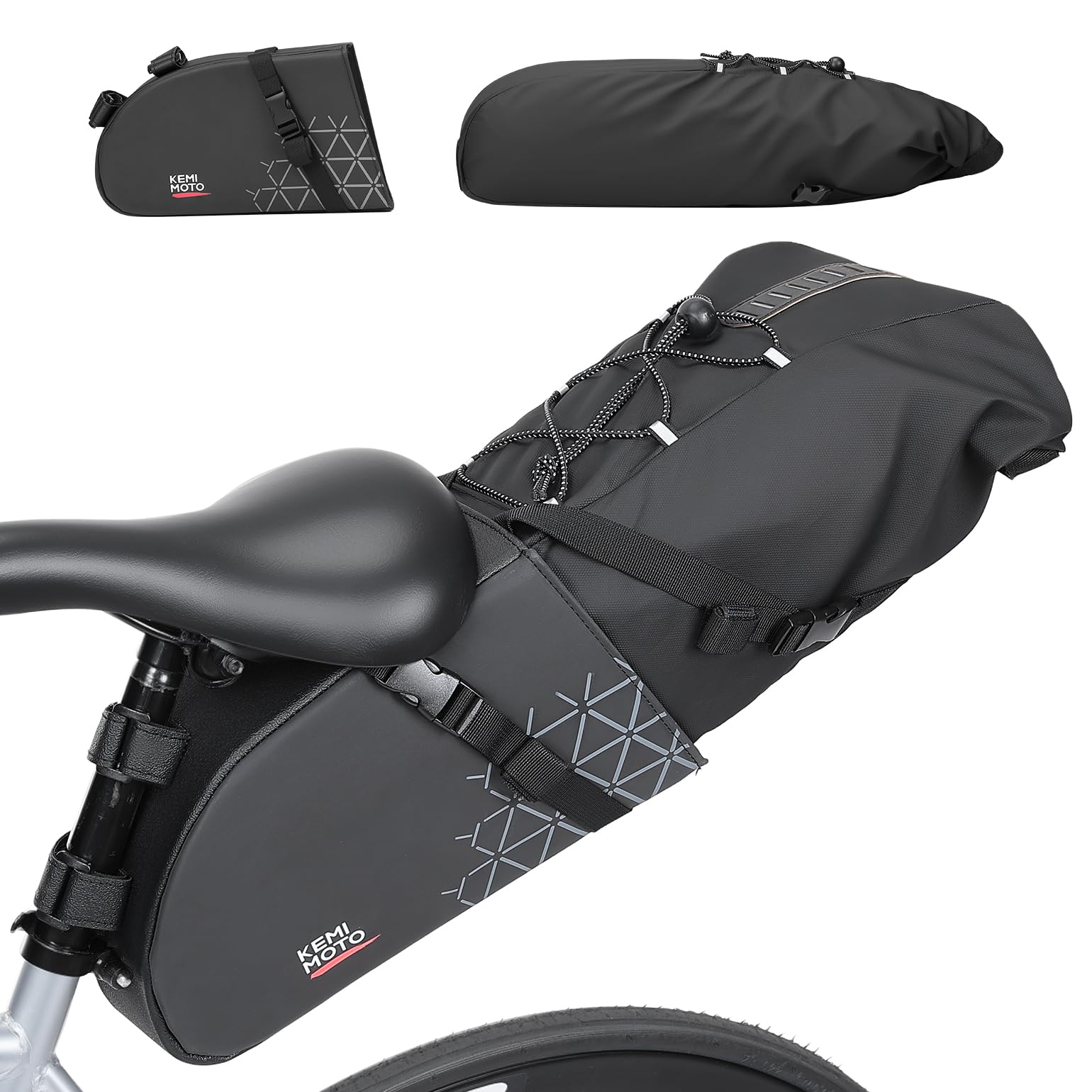 KEMIMOTO Satteltasche Fahrrad Wasserdicht 13L, Bikepacking Tasche mit herausnehmbarem Innensack, 2-in-1 Design & Formstabil für Gravel Bike, Rennrad, MTB & E-Bike – Schwarz