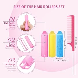 Syhood 43 Pcs Foam Sponge Hair Rollers Women 0.59 Inch Soft Sleeping Curlers Flexible Sponge Curler Tool and Rat Tail Comb for Hair Styling Hairdressing Overnight Curl and Volume(Pink Blue Yellow)