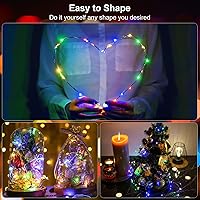 Vista 5 de Paquete de 2 luces de hadas que funcionan con pilas, 200 LED de 66 pies, alambre plateado, luces estrelladas, temporizador automático, 8 modos