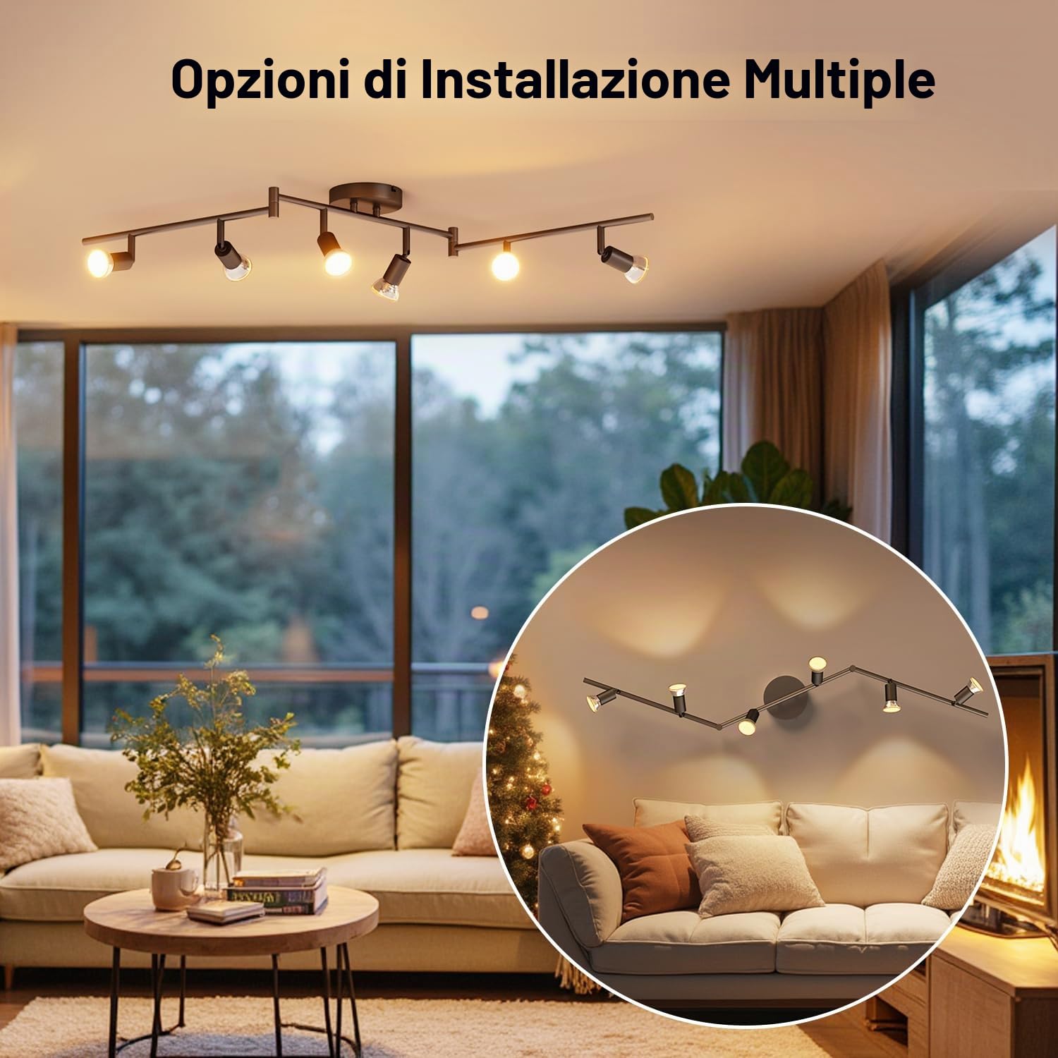 LVWIT Faretti LED da Soffitto Orientabili con 6 Luci GU10, Faretto da Interno Nero Moderna, Faretti Soffitto per Barra, Salotto,Cameretta, Cucina (Senza Lampadina)
